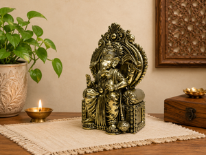 Brass Ganesh Singhasan <b>Statue</b> <b>Religious</b> Home Decor Artifact for Temple Spiritual Gift - Product Image 3