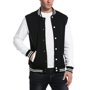 Veste universitaire noire et blanche pour homme, col rabattu, manches classiques, fermeture boutonnée, couleur unie, vêtement décontracté pour l'automne - Product Image 1