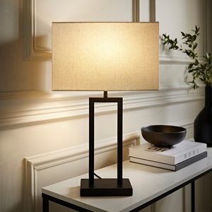 Halo Loop Metal Table <b>Lamp</b> with Open Frame Design Linen Shade Durable Iron Base Elegant Accent Lighting for Home Decor - Product Image 6