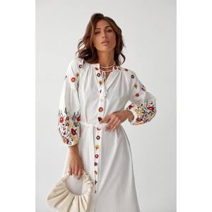 Vestido de Mujer Estilo Boho Étnico, Bordado, Hecho a Mano en Ucrania, Color Negro, Cintura Natural, 100% Algodón, Corte en A, Largo hasta la Rodilla - Product Image 4