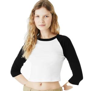 Camiseta Corta Ajustada de Algodón Suave con Spandex para Mujer, Estilo Y2K, Manga Corta, Venta al por Mayor, Fabricante de Marca Privada - Product Image 1