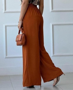 กางเกงขายาวผู้หญิงสำหรับฤดูใบไม้ร่วง สีพื้น ทรงตรง สไตล์ลำลอง ผ้าแคนวาส เอวจีบ ขากว้าง - Product Image 5