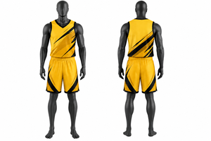 Ensemble de maillot de basket-ball jaune et noir pour hommes, débardeur sans manches à col en v avec short à taille élastique, vêtements de sport anti-humidité - Product Image 1
