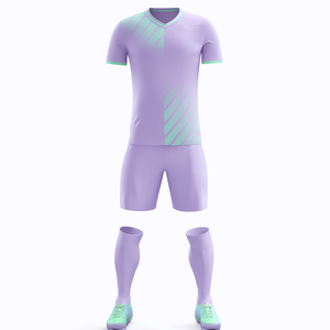 Conjunto de Camiseta de Fútbol Morada para Hombre, Cuello en V, Manga Corta, Poliéster que Absorbe la Humedad, Ropa Deportiva para Todas las Temporadas, Diseño Degradado - Product Image 1