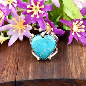 Blue Mohave <b>Turquoise</b> Heart Shape Gemstone <b>Ring</b> 925 Sterling Silver Bohemian Style Bezel Setting for Women Wedding & Party Gift - Product Image 3