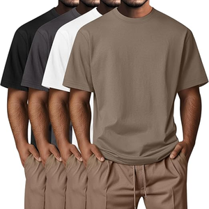 Lot de 4 T-shirts pour hommes grandes tailles en coton à manches courtes, col rond, décontractés, basiques, surdimensionnés, pour l'été - Product Image 3