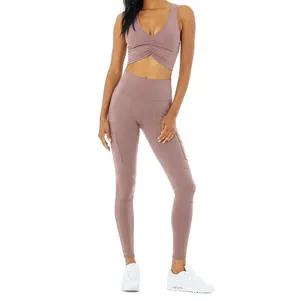 Conjunto de leggings para academia feminina, sutiã transversal com costas lindas, 2 peças, sem costura, para exercícios, Pilates, corrida, ioga, fitness, sem costura