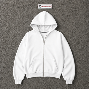Sweat à capuche blanc entièrement zippé en molleton de coton épais de qualité supérieure, streetwear uni, unisexe, coupe oversize, décontracté, pour l'hiver - Product Image 5