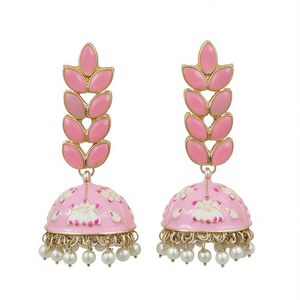 Pendientes Jhumka Florales de Aleación de Zinc Chapados en Oro de Primera Calidad JeweleMarket con Perlas y Cuentas, Diseño Romántico para Bodas y Detalle de Cuentas - Product Image 2