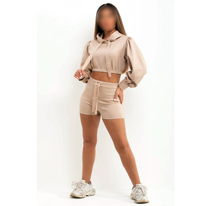 Women Summer Hoodie Shorts <b>Set</b> Lightweight Cotton 2 Piece <b>Set</b> Breathable Casual Outfit OEM Supplier - Product Image 2
