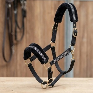 Harnais pour cheval en nylon confortable avec rembourrage en fourrure de vison, orné de cristaux décoratifs et de strass sur le nezier et des attaches en nickel. - Product Image 2