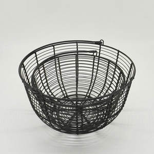 Set of 3 Stylish Black Metal Wire Nesting Bowls <b>With</b> Wood <b>Handles</b> High Quality Kitchenware Tableware Storage <b>Baskets</b> - Product Image 3