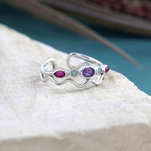 Handmade 925 Sterling Silver Double Band Wavy Adjustable Stackable Bohemian <b>Ring</b> Amethyst GIA Certified Heaven <b>Crafts</b> Fashion - Product Image 3