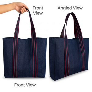 Sac fourre-tout en toile de coton pour femmes, 240 GSM, avec poignées à rayures contrastées, logo personnalisé pour les marques de labels privés - Product Image 2