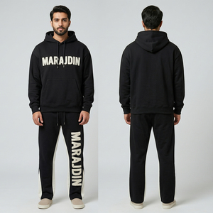 Custom Wholesale Mens Yellow Tech Fleece Tracksuit Full Zip Heavyweight Hooded Sweatshirt Joggers <b>Athletic</b> Track Suit Set - Product Image 2