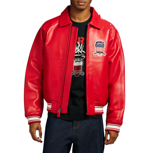 Chaqueta de Cuero Roja Avirex para Hombre, Chaqueta Bomber de Cuero Vacuno Auténtico, Edición Limitada, Estilo Vintage, Cierre de Cremallera Grueso para Invierno - Product Image 5