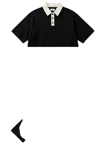 Polo noir pour homme tendance |   Coupe ample à épaules tombantes |   Chemise d'été élégante à manches courtes avec col contrastant - Product Image 1