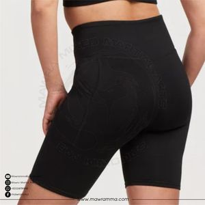 Shorts de yoga taille haute pour femme, noir uni, avec surpiqûres contrastées, deux poches latérales, extensibles dans quatre directions, style cycliste, pour le sport - Product Image 2
