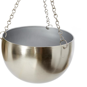 Pots de fleurs suspendus en métal argenté avec chaînes |   Bols à fleurs suspendus en acier inoxydable moderne pour la décoration intérieure et extérieure - Product Image 5