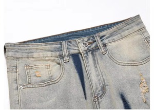 Jeans en denim pour hommes, coupe droite, ample, légèrement déchiré, style hip-hop, tendance streetwear, vente en gros, OEM, haute qualité, nouveauté 100% - Product Image 5