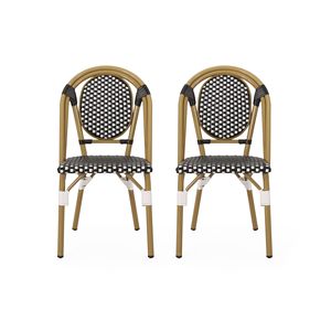 Set di 2 Sedie Bistrot Francesi in Rattan PE Nero e Bianco e Alluminio con Finitura Effetto Bambù, Arredamento da Esterno per Patio - Product Image 2