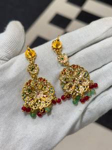 Boucles d'oreilles de luxe en forme de fleur, plaquées rhodium, imitation perle, style chandelier, pour femme, vintage, cadeau de mariage indien - Product Image 3