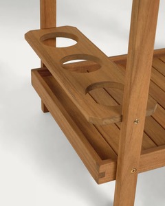Chariot de service moderne en teck avec roulettes, chariot de bar d'extérieur avec porte-bouteilles, chariot à boissons de luxe pour hôtel, villa - Product Image 4