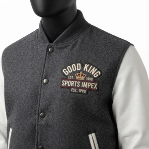 High Street <b>Leather</b> Sleeves Letterman Varsity Breathable Winter <b>Long</b> Sleeves Baseball <b>Jacket</b> for Men - Product Image 5
