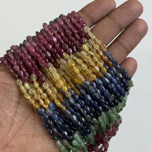 Cuentas ovaladas lisas de zafiro multicolor AAA, cuentas de zafiro arcoíris natural, hilo de cuentas para la fabricación de joyería, cuentas sueltas al por mayor. - Product Image 4