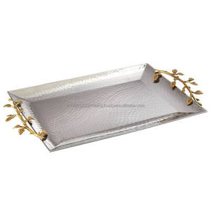 Wholesale Custom Aluminium <b>Decorative</b> <b>Tray</b> for Hotels & Restaurant Nickel Finished Luxury handmade Metal <b>Decorative</b> <b>Tray</b> - Product Image 3