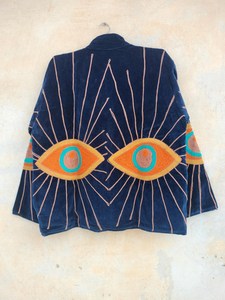 Veste en velours pour femme, faite main, motif œil protecteur, brodée, style bohème, audacieuse et artistique, streetwear, pour festival - Product Image 4