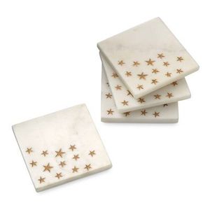 Modern <b>Square</b> Marble Coaster <b>Set</b> With Gold Star Design Non Slip Stone Mats For Table Decoration - Product Image 1