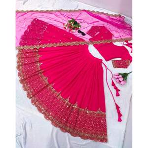 MARIAGE BRODERIE SEQUENCE TRAVAIL LEHENGA CHOLI AVEC DUPATTA ROSE - Product Image 1