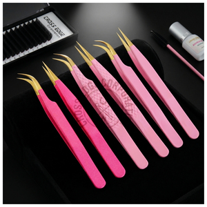 Ergonomic Design Fiber Tip Eyelash Tweezer Volume Fan and Classic Lash Tweezers Set <b>Kit</b> Stainless Steel Lash Extension Tweezer - Product Image 1