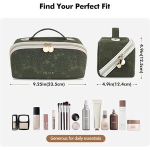 Grande trousse de toilette de voyage en cuir PU imperméable avec séparateurs transparents et poignée, organiseur de maquillage pour femmes - Product Image 5