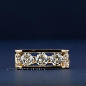 Anillo de Diamantes con Esmeralda Cultivada en Laboratorio con Corte Cojín para Hombre, Oro Sólido de 14K, Esmeralda de Aspecto Natural, Joyería Fina, Anillo de Lujo, Regalo - Product Image 2