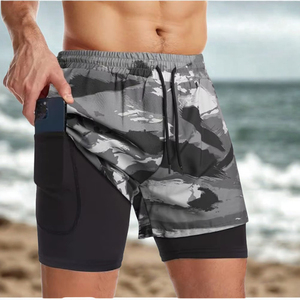 Shorts de sport camouflage pour homme avec poches, respirants, séchage rapide, taille mi-haute, fermeture à cordon, polyester/coton, vêtements de sport - Product Image 4