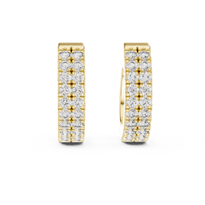 14K 18K <b>Solid</b> <b>Gold</b> Double Row Pave <b>Huggie</b> Hoop Earrings E VVS VS Round Lab Grown Diamond CVD HPHT Fine Women Bridal Jewellery - Product Image 3