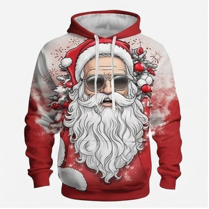 Sweat-shirt élégant de Noël pour homme, imprimé rouge et blanc, décontracté, hiver, avec poche avant, coupe classique, en polyester tricoté - Product Image 1