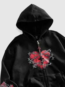 Sudadera con Capucha para Hombre, Diseño de Corazón Oscuro, Estilo Urbano, Personalizada OEM, de Alta Calidad, con Cierre, a la Moda - Product Image 5