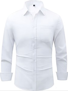 Chemise à manches longues pour homme, coupe ajustée, couleur unie, col à revers, adaptée à diverses occasions telles que les occasions décontractées, les mariages et les rendez-vous - Product Image 4