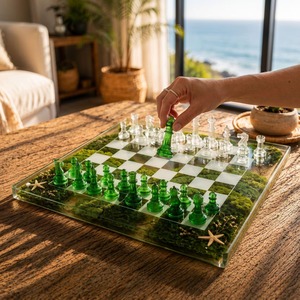 Juego de ajedrez de resina personalizado con tablero, tamaño del rey único, piezas de ajedrez modernas, figuras de resina epoxi, artesanía, decoración del hogar. - Product Image 6