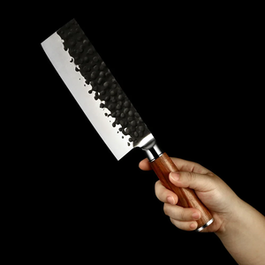 Cuchillo de carnicero ambidiestro forjado a mano, ecológico, extra afilado, de acero al carbono industrial, con mango de madera. - Product Image 1