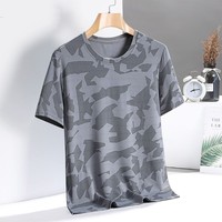 T-shirt de sport d'été pour homme, grande taille, en tricot uni, spandex/polyester, camouflage, manches courtes, respirant et léger, OEM