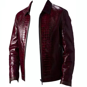 Veste en cuir pour homme, veste de motard en cuir, veste en cuir de crocodile, veste texturée en crocodile faite à la main, veste décontractée - Product Image 1