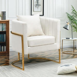 <span class=keywords><strong>Silla</strong></span> moderna de terciopelo de mediados de siglo, cómodos sillones de barril, almohada <span class=keywords><strong>blanca</strong></span>, <span class=keywords><strong>patas</strong></span> de Metal dorado para sala de estar y dormitorio - Product Image 3
