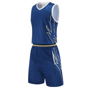 Uniforme de basket-ball personnalisé de haute qualité, design géométrique noir et bleu, impression par sublimation, col en V, sans manches, respirant, maillot d'équipe - Product Image 3