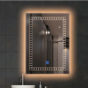 Miroir de maquillage LED floral Daystar Trade avec éclairage arrière, fixation murale, capteur tactile, design rectangulaire moderne - Product Image 2