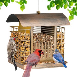 Comedero para Pájaros de Madera de Pino Rústico con Techo de Metal de Cobre - Hecho a Mano, Venta al Por Mayor - Product Image 3