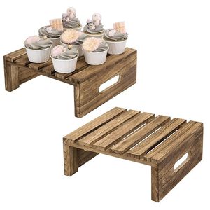 Soporte Rústico de Madera Quemada Marrón para Tartas, Exhibidor de Postres de Madera, Soporte Elevador para Cupcakes, Decoración para Fiestas - Product Image 1